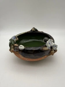 Antiguo cuenco de cerámica japonés Sumida-Gawa de Inoue Ryosai FIRMADO por artista - Imagen 1 de 8