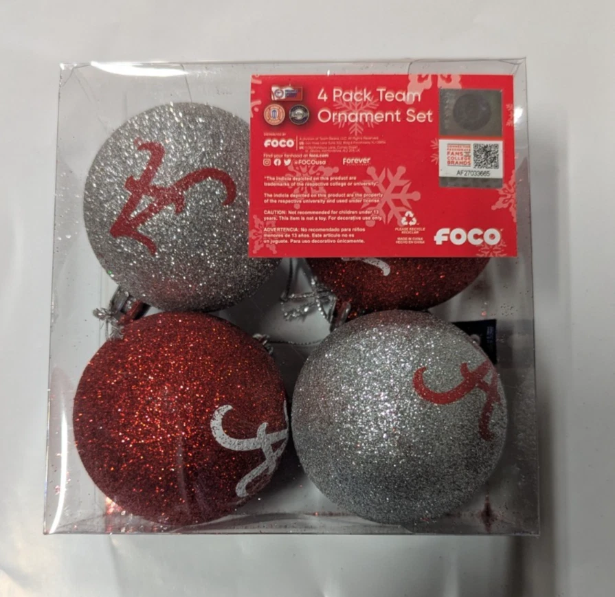 Alabama Crimson Tide Christmas Tree Holiday Ornament - Glitter Balls 4 pack Logo - Image 1 of 1