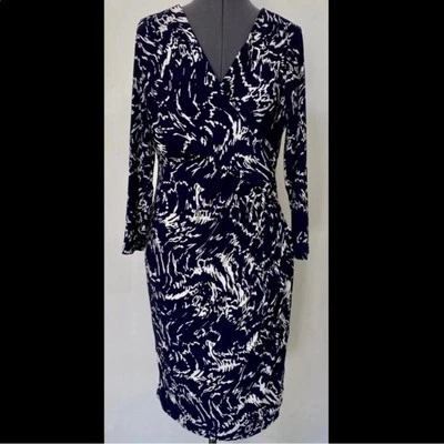 VESTIDO DE PUNTO JERSEY ESTILO ENVOLVENTE CHIC CATHERINE MALANDRINO AZUL CREMA ESTAMPADO 10 Foto 1 de 4