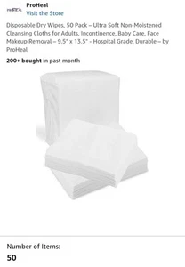 4 Packs Of 50 Each Disposable Dry Wipes, Ultra Soft Non-Moistened Cleansing... - Picture 1 of 5