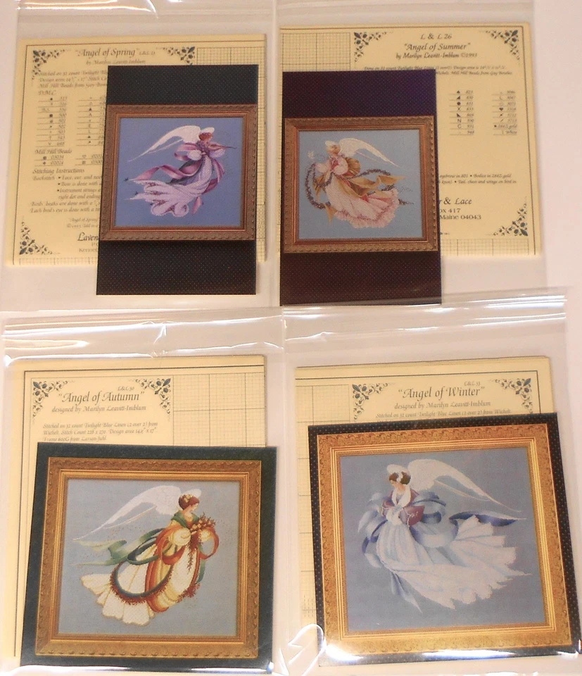 4 Lavender & Lace Cross Stitch Patterns  Angel of-Spring, Summer, Autumn, Winter - Image 1 of 1