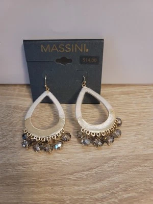 Massini 吊坠泪珠耳环螺纹包裹灰色水晶金色新品 — 第 1/4 张图片