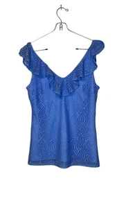 Lilly Pulitzer Damen Tank Top Alessa Spitze Rüschen fließend Blätter gefüttert blau XS - Bild 1 von 10