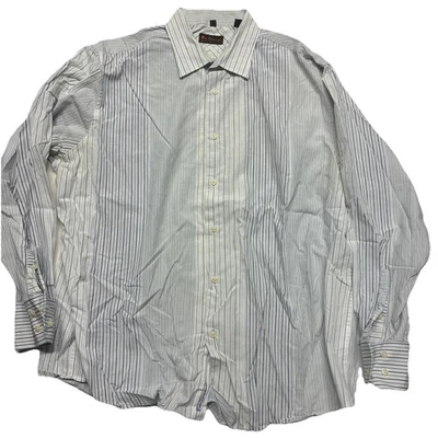 Ben Sherman 男式 XXL 白色蓝色黑色条纹棉质正装衬衫 — 第 1/4 张图片