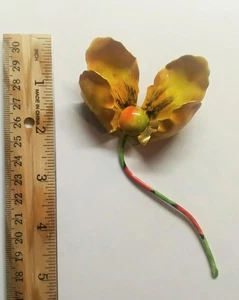 Große Hattie Carnegie gelbe Emaille Flower Power Brosche Anstecknadel - Bild 1 von 4