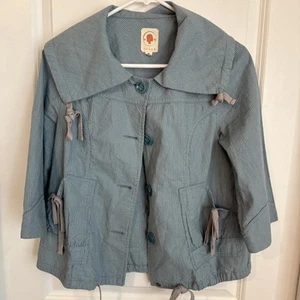 Tulle Anthropologie Pea Coat Large Green Trench 3/4 Sleeve Buttons Cotton Preppy - Picture 1 of 5