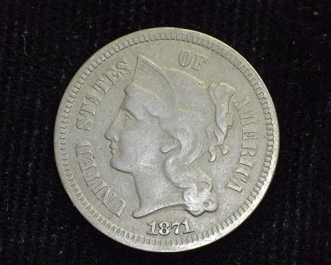 HS&C: 1871 Three Cent Nickel VF - US Coin Cover