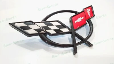 1PC Black Front Bumper Cross Flags Emblem Badge Fit For 1997-2004 C5 - Image 1 of 4