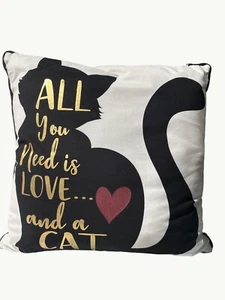 Decorative Pillow With Cat Silhouette &Quote "All You Need Is Love And A Cat" 19 - Picture 1 of 7