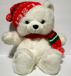 1987 VTG K-Mart Santa White Teddy Bear Holiday Christmas Plush 18" Bear Scarf - Picture 1 of 5