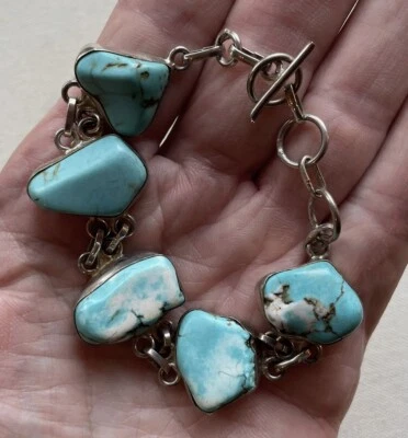 Pulsera Southwest Toggle Cerámica Azul Asimétrica Artesanal Geo Esterlina 7-8.25" Foto 1 de 4