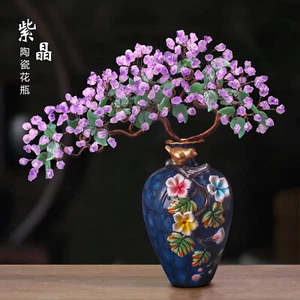 Natur Rohstein Amethyst Blau Vase Keramik Einweihung Geschenk Deko - Bild 1 von 15