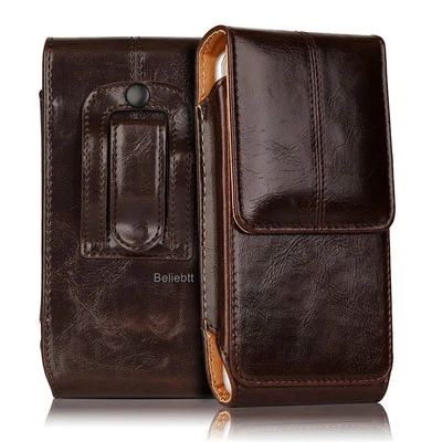 Funda de cuero con clip para cinturón funda vertical para teléfonos celulares pequeños grandes Foto 1 de 4