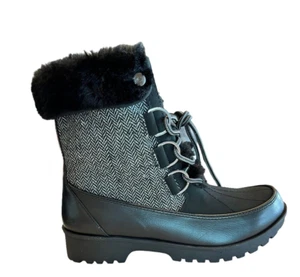 JBU Herringbone Womens winter boots size 6 Lace up Ankle Boots Black - Picture 1 of 9
