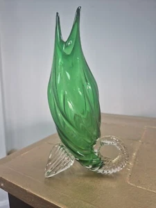 Vintage 50er Jahre Murano Kunstglas großer Fisch Skulptur grün & klares Glas - Bild 1 von 4