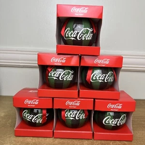 6x Coca Cola Stripe Logo Christmas Tree Baubles Decorations Boxed Green Festive - Picture 1 of 8