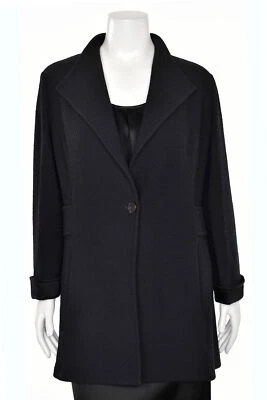 Chaqueta negra St. John Knits talla 16 - Chaqueta larga negra de 1 botón con puños de satén Foto 1 de 4