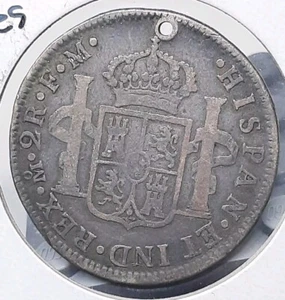 Mexico 1774 2 Reales HISPANIC Silver HOLE Colonial King Carlos III - Bild 1 von 2