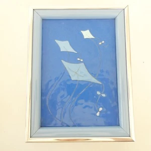 Flo Sanders Enamel on Copper Kites Blue Sky Framed Art MCM Signed Vintage - Picture 1 of 9