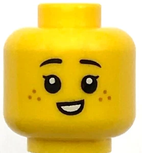 Lego New Yellow Minifigure Head Dual Sided Female Child Black Eyebrows Freckles - Picture 1 of 2