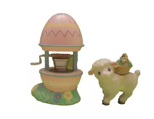HALLMARK EASTER MERRY MINIATURES 1994 EGG WISHING WELL, 1989 LAMB with BASKET - Picture 1 of 5