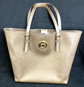 Michael Kors Jet Set Gold Selby Metallic Leather Shoulder Tote Bag Purse - Picture 1 of 11