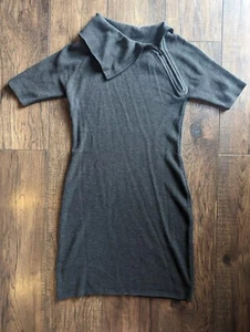 Calvin Klein Damen anthrazitgrau Rippstrick Reißverschluss Kragen Midi Pullover Kleid Small - Bild 1 von 14