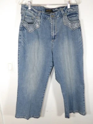 Capris de mezclilla para mujer Ashley Stewart azul adornado talla 14 Foto 1 de 4