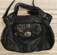 B. Makowsky Soft Black Pebbled Leather Silver Hardware Shoulder Handbag Large