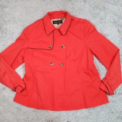 Chaqueta negra con remache para mujer Abrigo XXL Naranja Bolsillos con botones Cuello forrado floral Foto 1 de 4