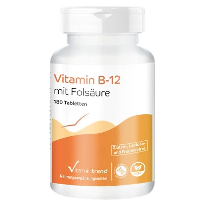 Vitamin B12 mit Folsäure - 180 Tabletten Großpackung für 1/2 Jahr - Vitamintrend