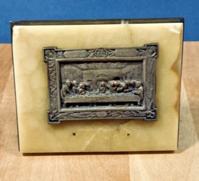ANCIENNE PLAQUE SUR MARBRE LA CENE D'APRES LEONARD DE VINCI - Photo 1/4
