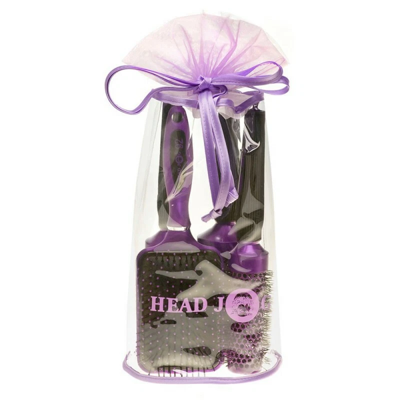 Head Jog Oval Purple Ionic Ceramic Hair Brush Set 4pc in Gift Bag