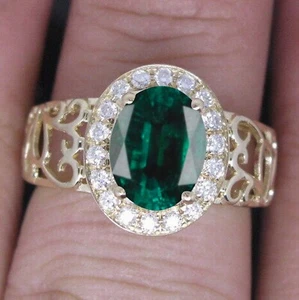1.45Ct Natural Green Emerald IGI Certified Diamond Ring In 14KT Gold - Picture 1 of 1