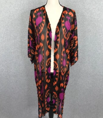 Cárdigan abierto Soft Surroundings plumero transparente caftán kimono talla L colorido boho Foto 1 de 4