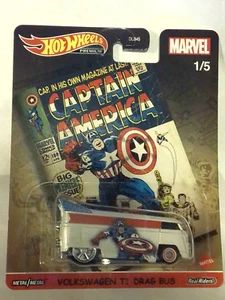 Hot Wheels Premium Marvel Volkswagen T1 Drag Bus Captain America Real Riders - Picture 1 of 4