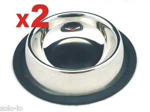 2pcs Pet Dog Cat Feeding Drinking Bowl 480ml Stainless Steel Rubber Grip 15.5CM - Picture 1 of 2