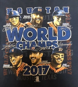 Houston Astros World Champs 2017 Navy Blue T-Shirt Size M Exclusive Cracked G24 - Picture 1 of 4