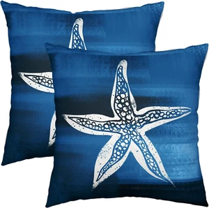 Nautical Starfish Throw Pillow Covers 18X18 Inch Coastal Beach Themed Decorative - Picture 1 of 7