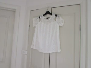 Ladies Bare Shoulder Top Size 12 Caroline Morgan White Lace Lined Cotton/Nylon - Picture 1 of 12