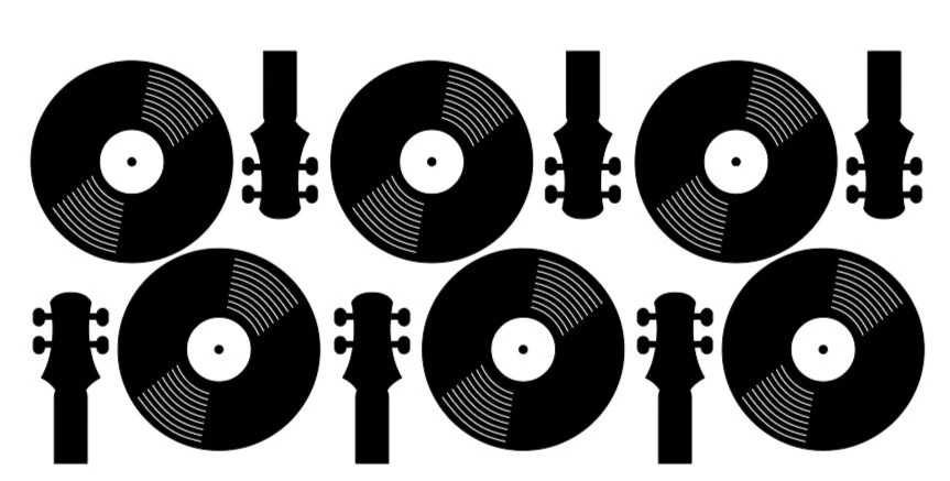 Виниловая штампованная наклейка пластинки и гитары тамбер ноутбук автомобиль стены чашка стекло - Изображение 1 из 1