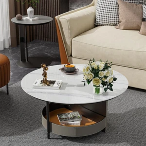 2 Tier Round Coffee Table Leather Living Room Bedroom Accent Display Table 31.5" - Picture 1 of 16