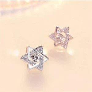 Nuevos pendientes de plata esterlina con tachuelas de moda para mujer niña con estrellas hexagrama - Imagen 1 de 11
