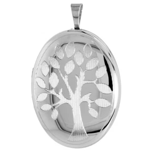 Sterling Silber graviert Stammbaum oval Medaillon Anhänger, 18" italienische Kabelkette - Bild 1 von 2