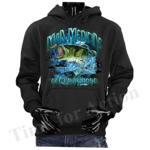 Man Medicine Your Dose Barsch Outdoor Sport Angeln Grafik Pullover Hoodie - Bild 1 von 9