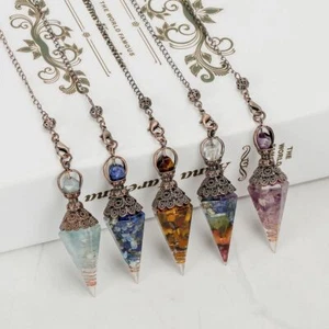 Natürliches Reiki Chakra Quarz Kristall Pendel Heilung Chips Stein Kette Anhänger - Bild 1 von 17