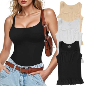 Compression Tank Top for Women Shapewear Tummy Control Square Neck Camisole Tops - Picture 1 of 17