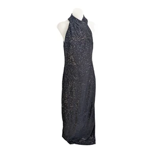 Rachel Rachel Roy Size Large Sequin Harland Gown Black Halter Sleeveless - Picture 1 of 13