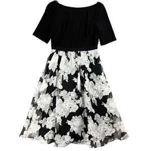 Adrianna Papell schwarz weiß Blumendruck Organza Rock Jersey Fit & Flare Größe 6 - Bild 1 von 8