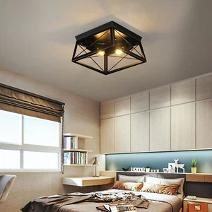 2-Light Ceiling Light Fixture Farmhouse Industrial Flush Mount Matte Black Lamps - Picture 1 of 12